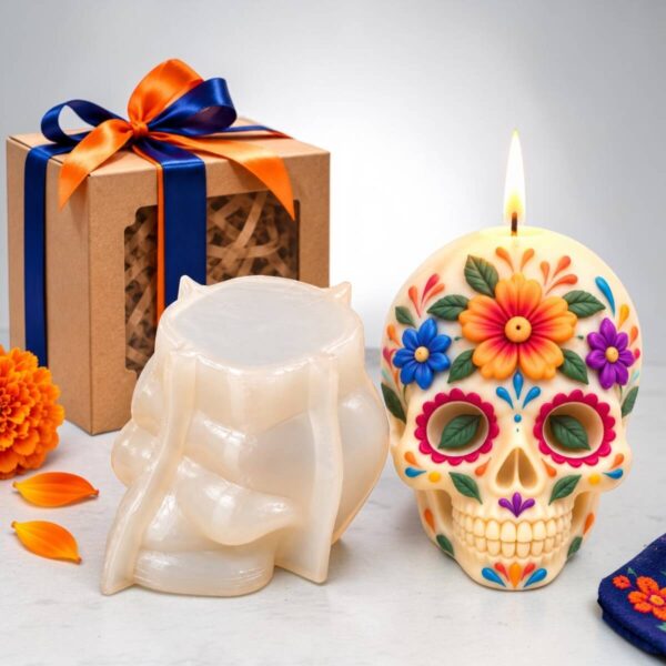 Molde de silicona para calavera 3D floral inspirada en la celebración del Día de los Muertos