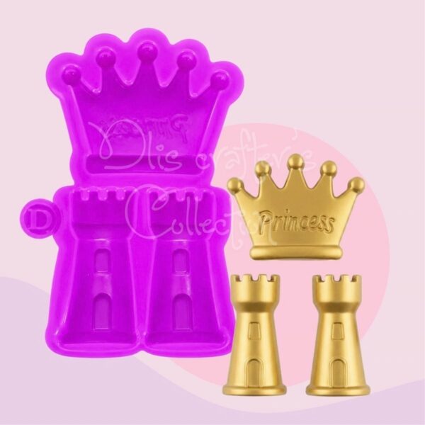 Molde de silicona con castillo, corona de princesa y torres para decoración infantil