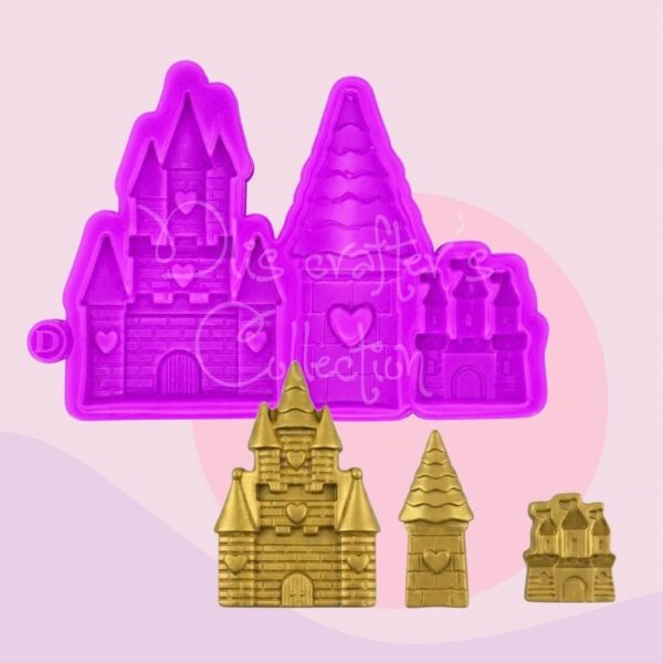 Molde de silicona con castillos de princesa y diseños de torres para decoración infantil
